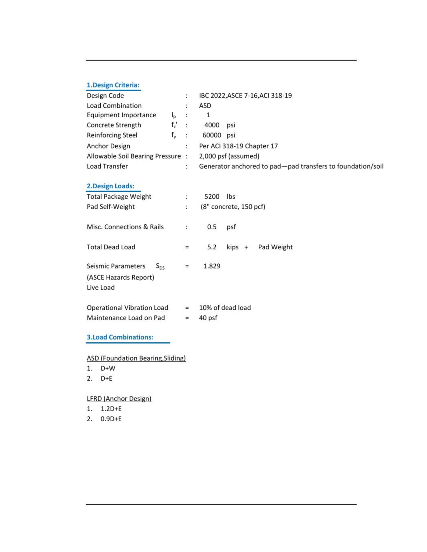Diesel Generator Foundation + Anchorage — structural drawing